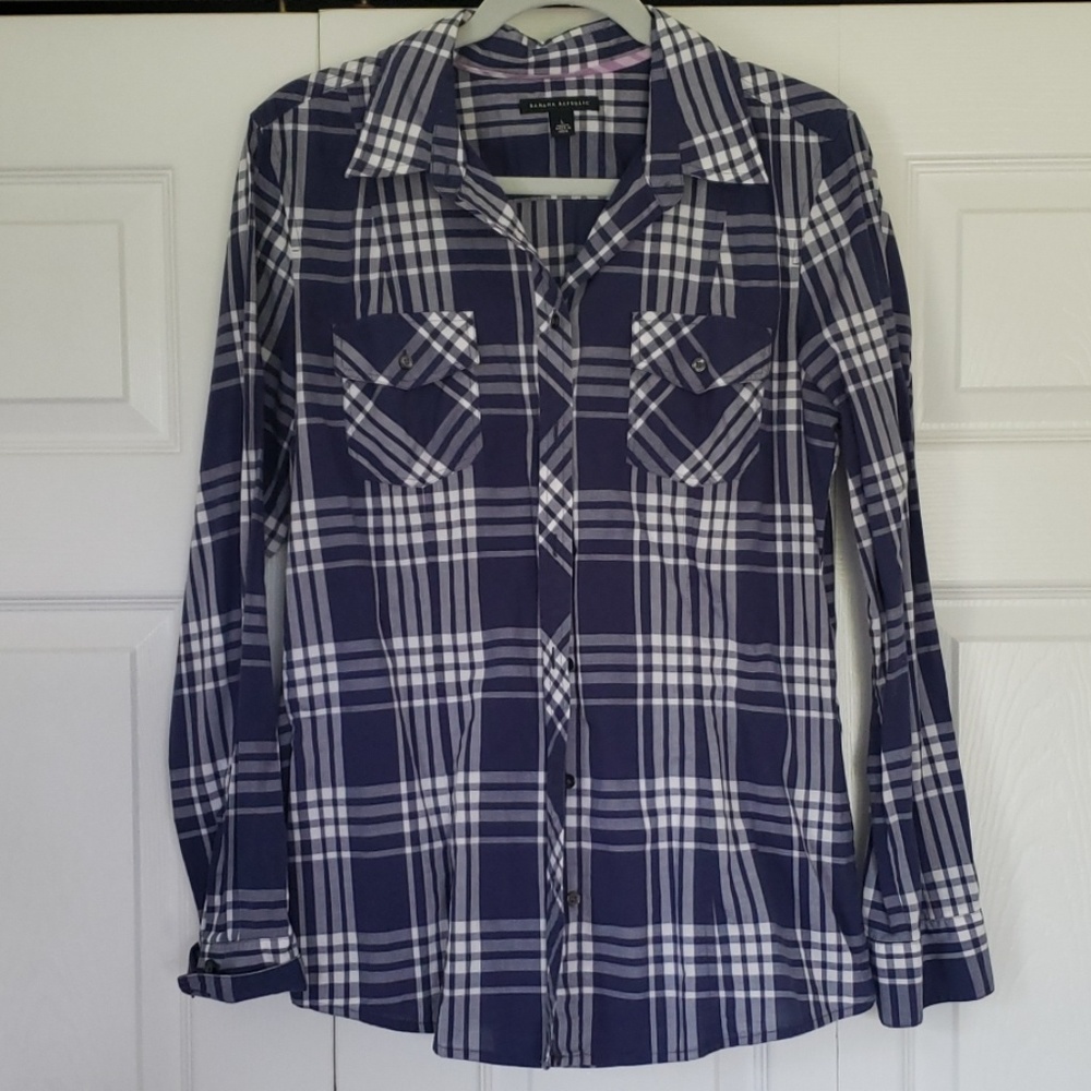 Banana Republic plaid button down.  Large. NWOT.
